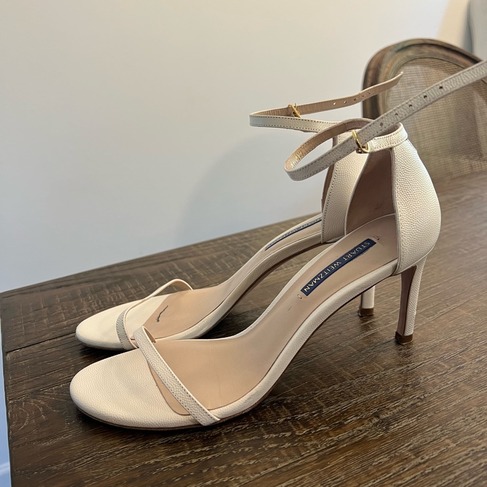 Stuart weitzman white croc strappy heel